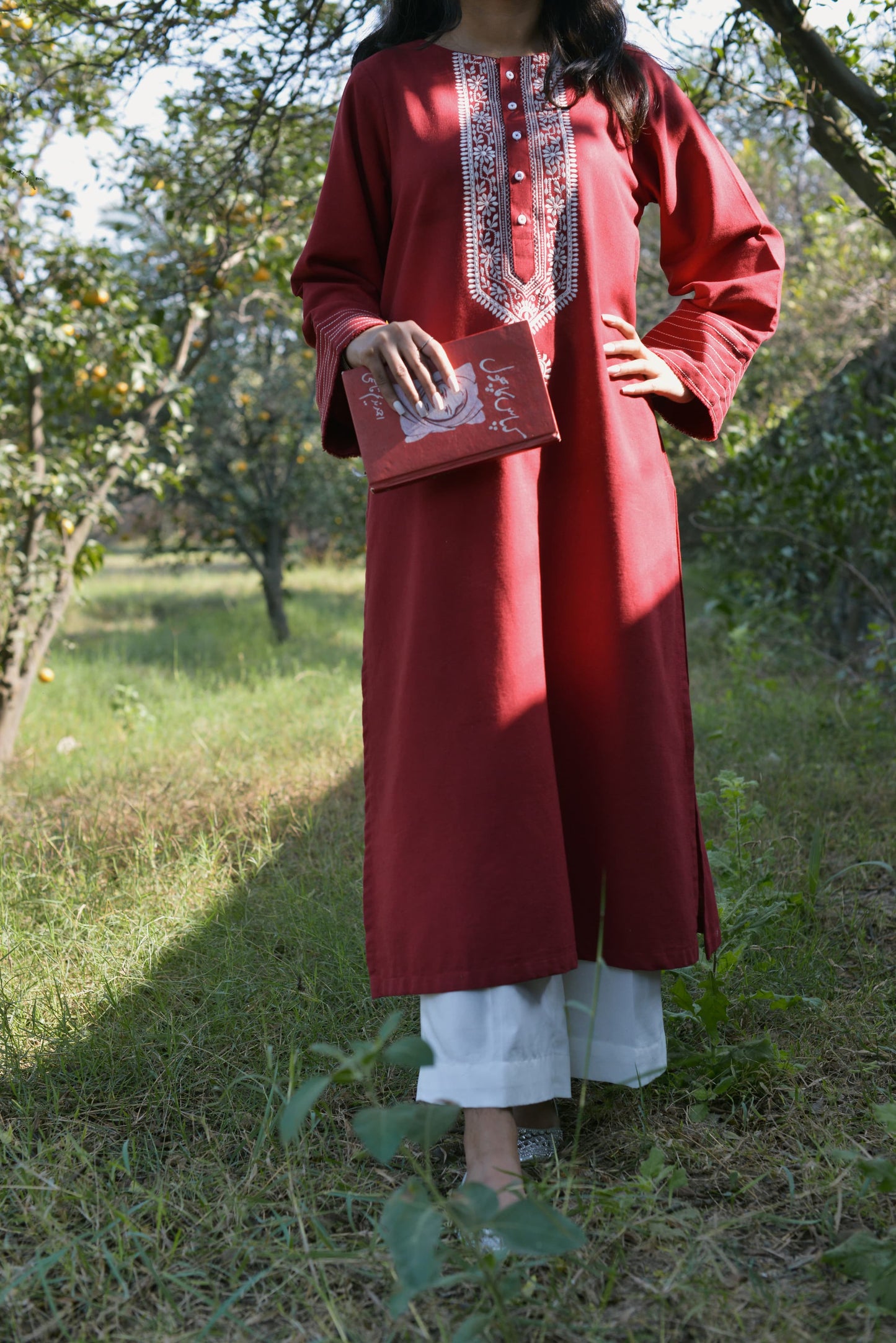 MAROON EMBROIDERED KURTA