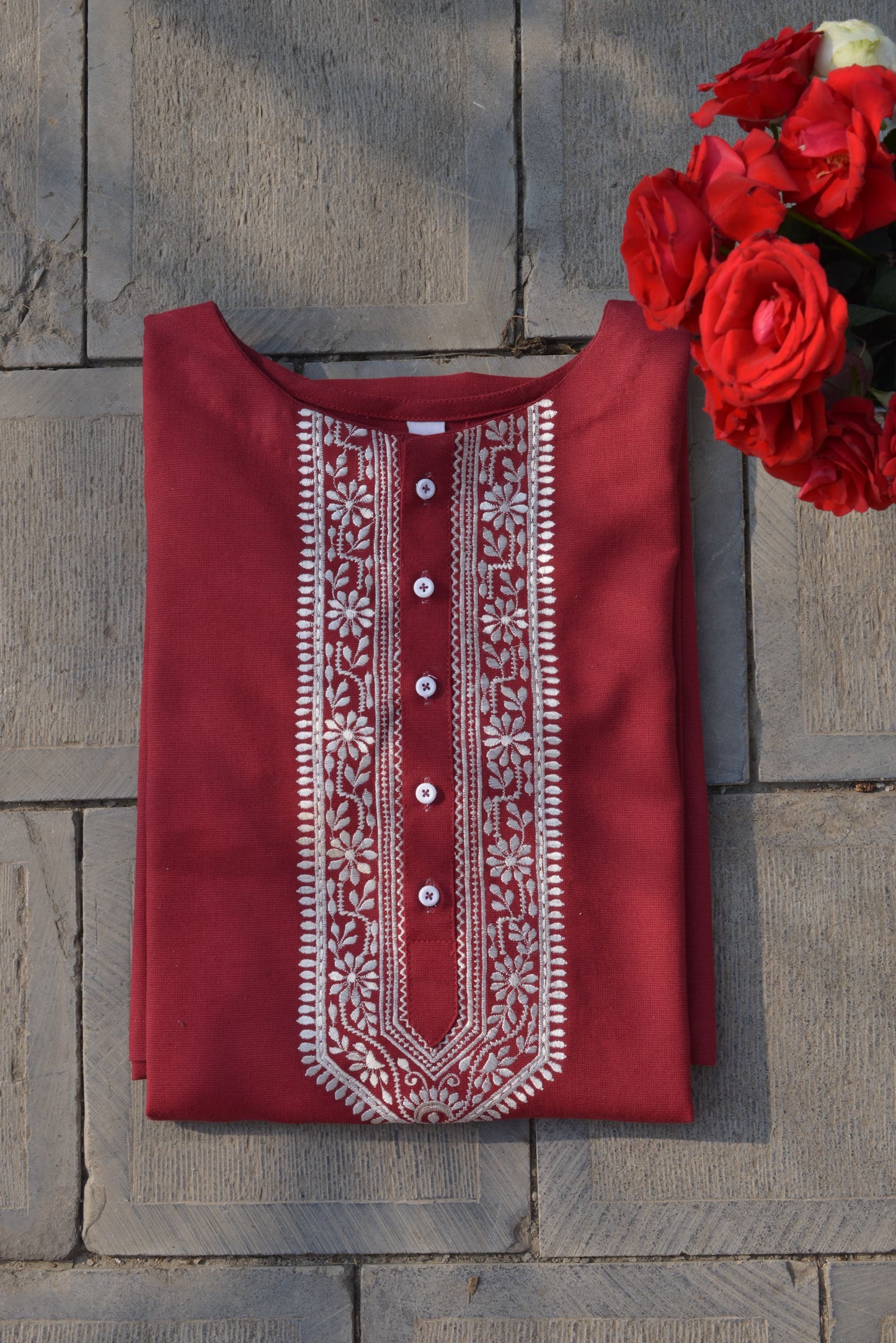 MAROON EMBROIDERED KURTA